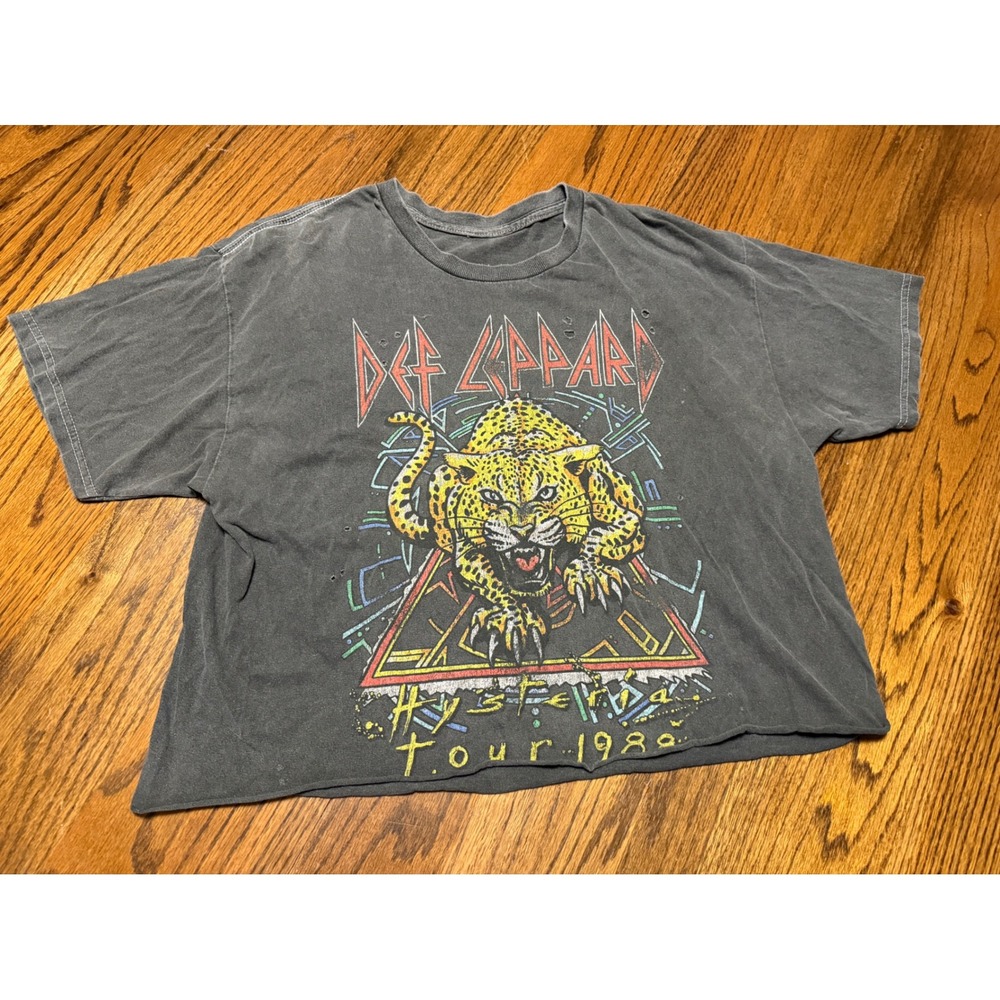 Def Leppard Hysteria Tour 1988 Graphic Cropped T-Shirt Gray XS/S